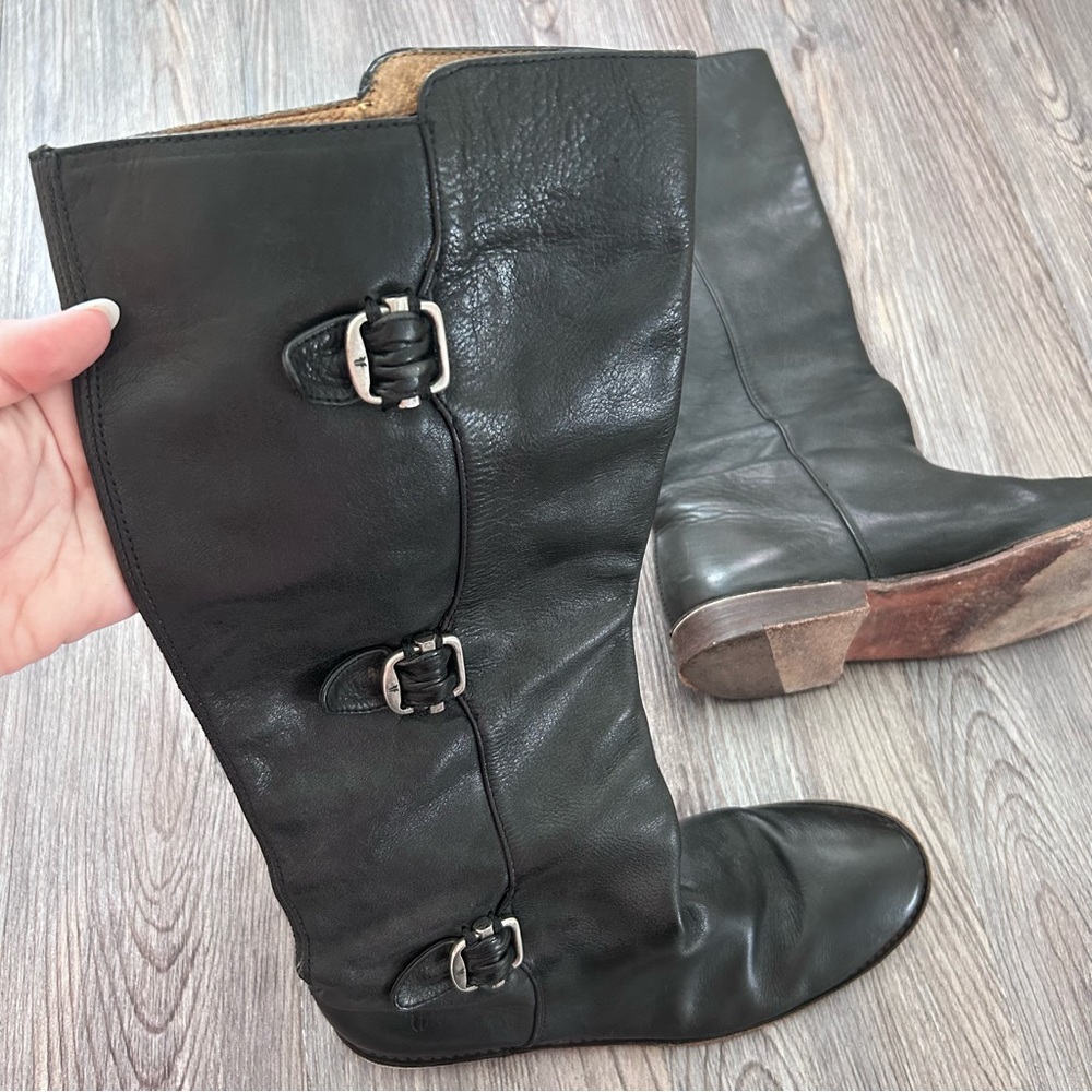 FRYE Leather Paige 3 Buckle Tall Riding Boots 
77066 
Sz 7.5 Black - Picture 3 of 10